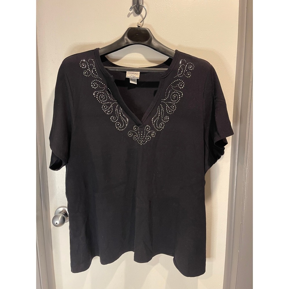 Essentials by Maggie Womens Blouse‎ Black w/Bling 30/32W